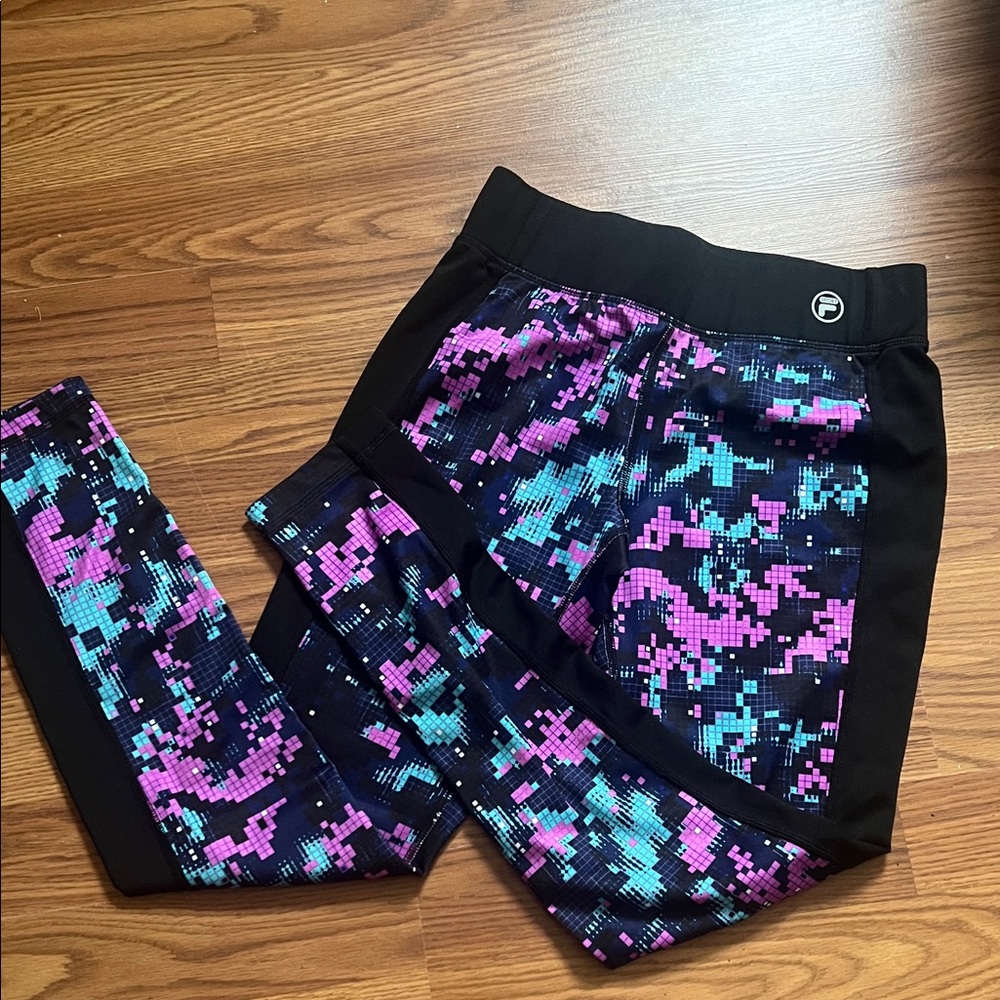 Fila Girls purple blue leggings size large 14